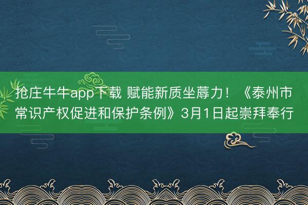 抢庄牛牛app下载 赋能新质坐蓐力！《泰州市常识产权促进和保护条例》3月1日起崇拜奉行