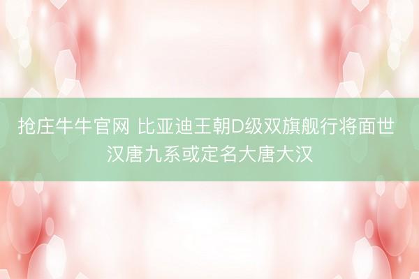 抢庄牛牛官网 比亚迪王朝D级双旗舰行将面世 汉唐九系或定名大唐大汉