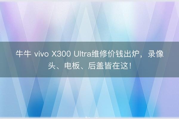 牛牛 vivo X300 Ultra维修价钱出炉,录像头、电板、后盖皆在这!